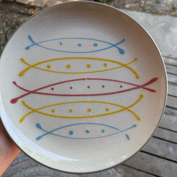COPY - Harkerware MCM Retro atomic fish seafare dinner 10” plate stoneware oven… - Picture 2 of 9